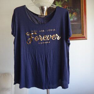Women's Navy Blue You Are Loved Forever Romans 8:38-39 Top  T-Shirt  Sz 2X